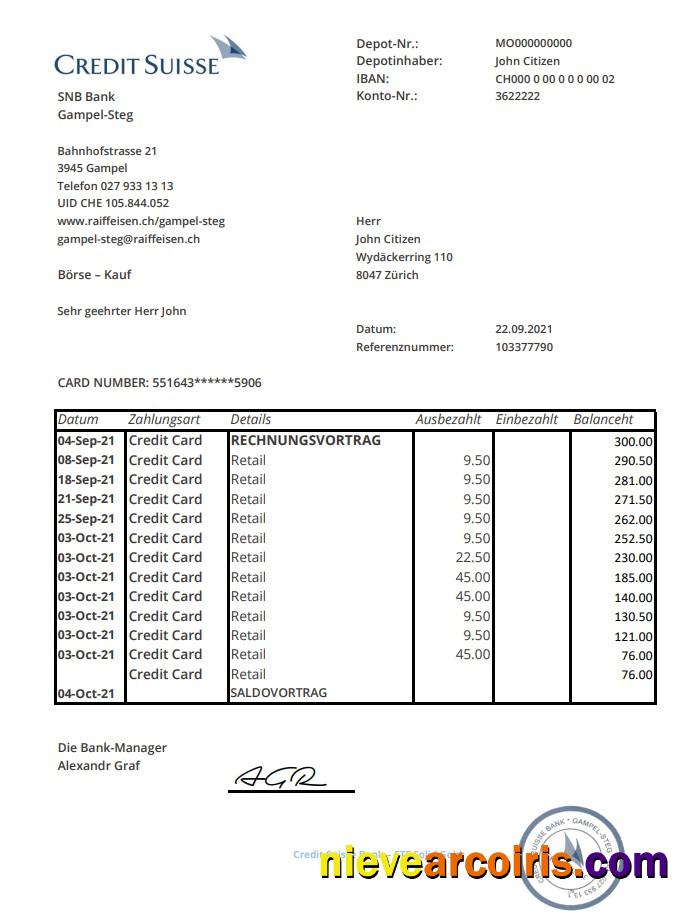 Switzerland Credit Suisse excel pdf